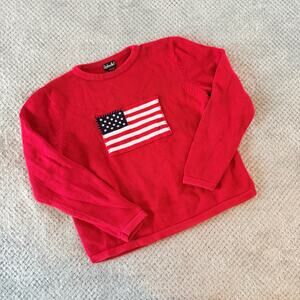 vintage red american flag classic preppty crewneck sweater long slv L pullover